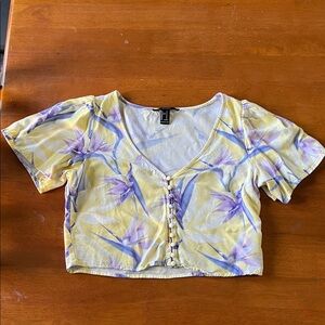 Forever 21 Yellow and Purple Floral Crop Top